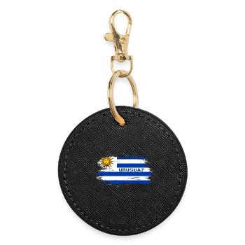 Uruguay Flaggen Design / Geschenkidee - Runder Schlüsselanhänger - Schwarz - Vorne