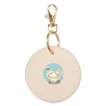 White silk hen - Round Keyring - oyster - Front
