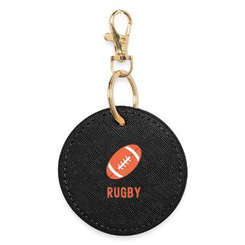 Minimalist Rugby Ball in Orange - Round Keyring - black - Front