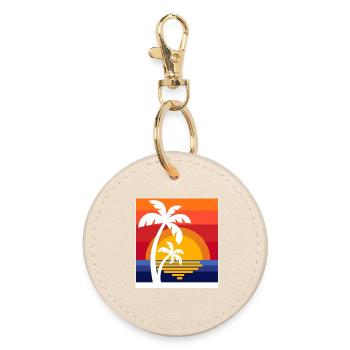 Palm trees Caribbean summer sun beach sea time out - Round Keyring - oyster - Front