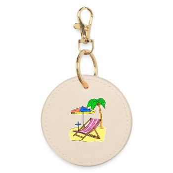 Sun Sea Beach Summer Palm Trees Relax Vacation - Round Keyring - oyster - Front