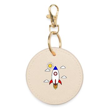 School launch rocket spaceship school start school - Round Keyring - oyster - Front