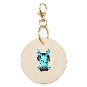 Gamer Headset Controller Joystick Zocker - Round Keyring - oyster - Front