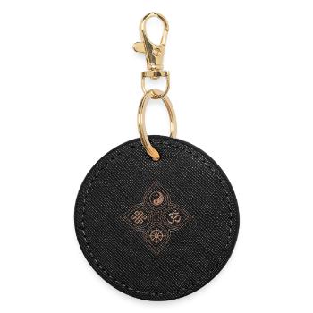 Yin Yang Steinrelief mit Om Dharmachakra Knoten - Runder Schlüsselanhänger - Schwarz - Vorne