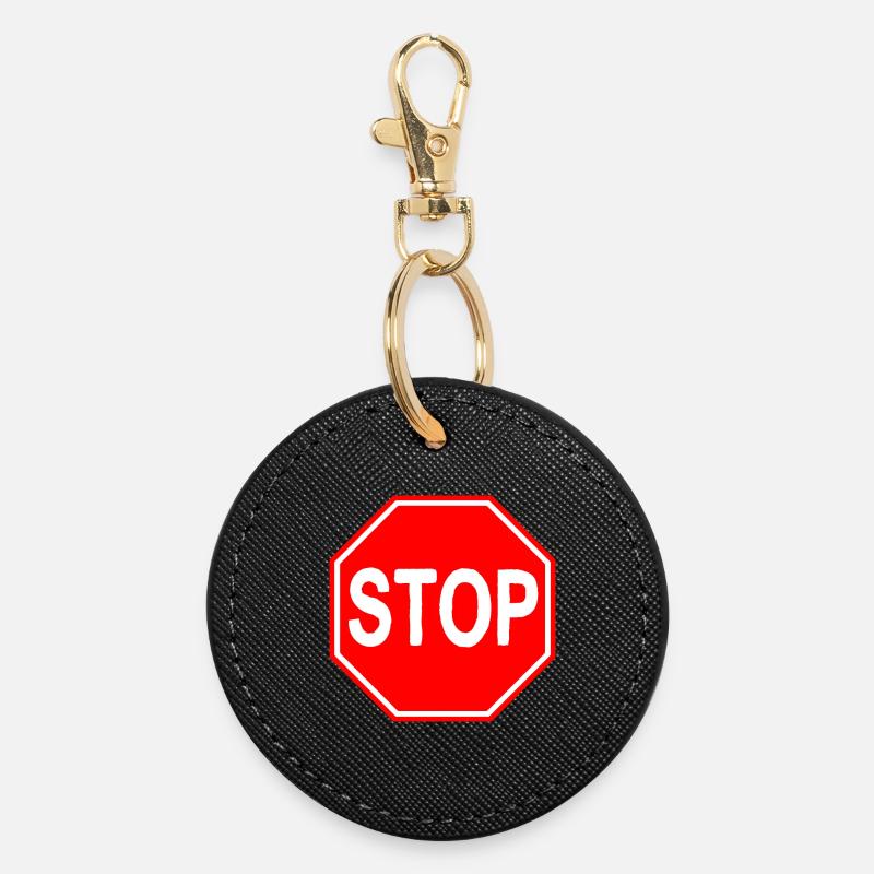 Stop Sign - Round Keyring - black