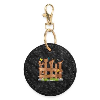 beautiful decoration wooden slats fence with figures & shapes - Round Keyring - black - Front
