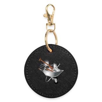 various garden tools in a wheelbarrow - Round Keyring - black - Front