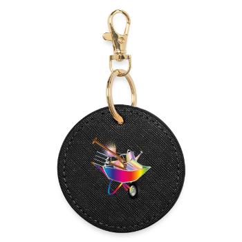Outils de jardinage colorés dans une brouette - Porte-clés rond - noir - Devant