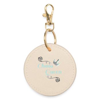 Funny Slogan Shirts, Chaos Queen, Partner Look - Round Keyring - oyster - Front