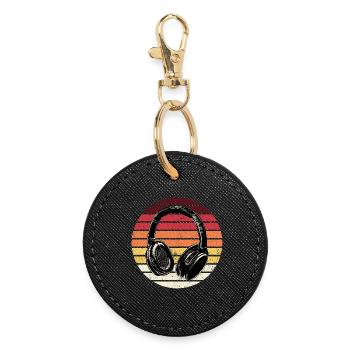 Retro Sunset Headphones - Round Keyring - black - Front