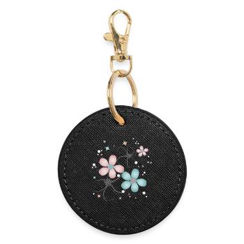 fleurs tendres en rose et turquoise - Porte-clés rond - noir - Devant