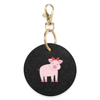 Schwein Schweine - Runder Schlüsselanhänger - Schwarz - Vorne