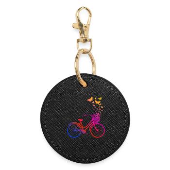 Damenrad, Fahrrad Schmetterlinge - Runder Schlüsselanhänger - Schwarz - Vorne