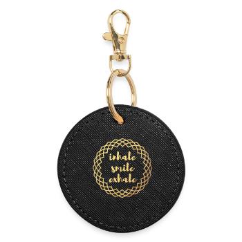 Inhale Exhale Yoga Gold Circle Meditation deluxe om - Round Keyring - black - Front