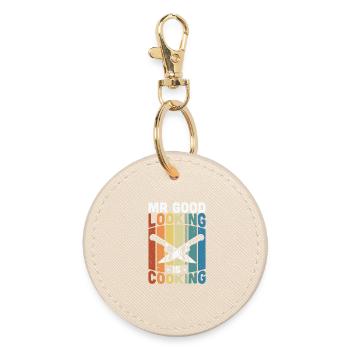 Cooking Quote Mr Good Looking Is Cooking - Round Keyring - oyster - Front