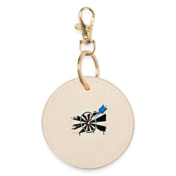 strahlende Dartscheibe mit blauen Dartpfeil - Runder Schlüsselanhänger - Auster - Vorne