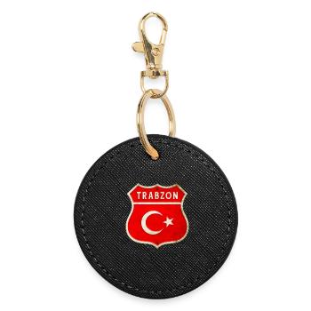Trabzon Turkey flag coat of arms - Round Keyring - black - Front