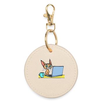 Ordinateur portable Home Office Déclaration Cat Coffee Carrière - Porte-clés rond - huître - Devant