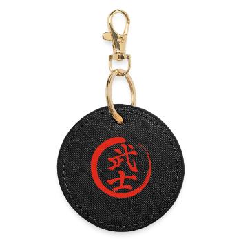 Red Japanese Kanji for the word warrior - Round Keyring - black - Front
