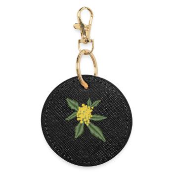Acacia argenté avec ses fleurs jaunes Pompons - Porte-clés rond - noir - Devant