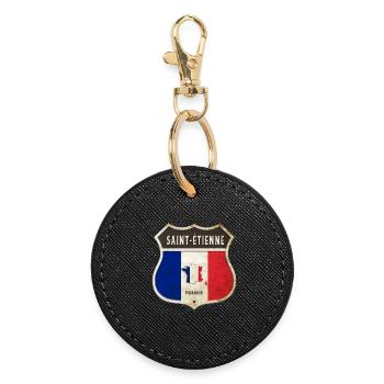 Saint-Étienne France Armoiries Drapeaux Design - Porte-clés rond - noir - Devant