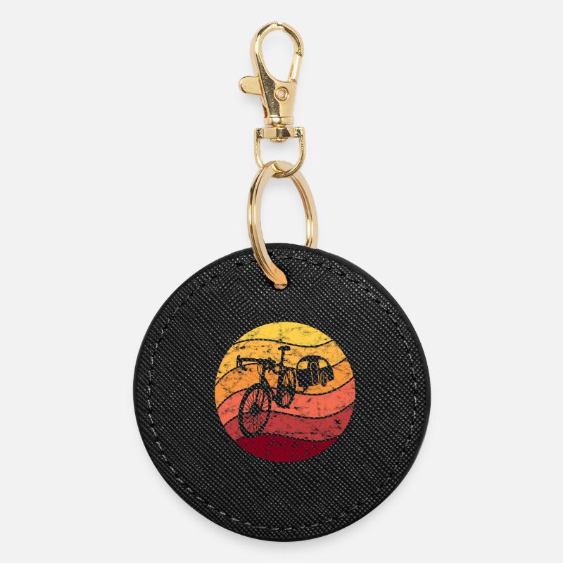 Vélo Camping Vélo Camping Vintage Rétro - Porte-clés rond - noir