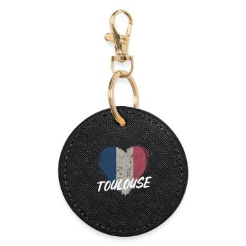 Badge retro, Toulouse France est ma ville natale - Porte-clés rond - noir - Devant
