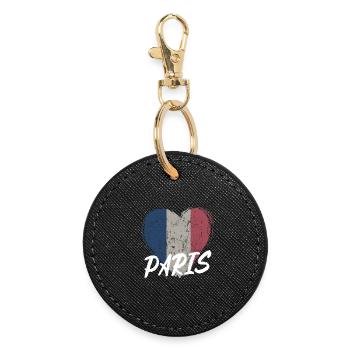 Badge retro, Paris France est ma ville natale - Porte-clés rond - noir - Devant