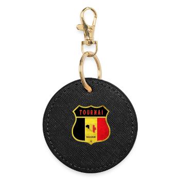 Tournai Belgium Coat of Arms Flags Design - Round Keyring - black - Front