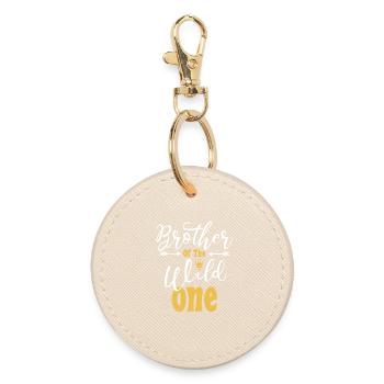 Brother Of The Wild One funny 1st Birthday First - Round Keyring - oyster - Front