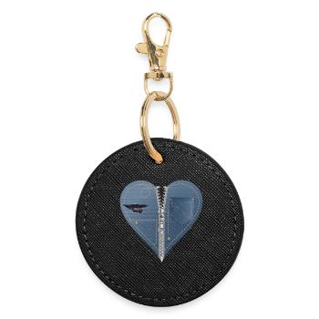 light blue heart in jeans look with zipper - Round Keyring - black - Front