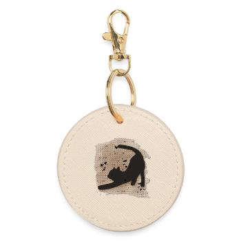 Sitzende katze HG, dunkel, silhouetten, coole Tees - Runder Schlüsselanhänger - Auster - Vorne