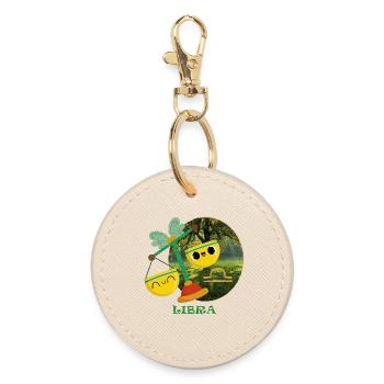 Kawaii Libra Zodiac Sign Illustration - Round Keyring - oyster - Front