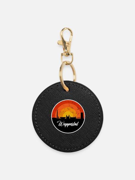 Wuppertal Skyline Writing - Round Keyring - black