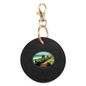 Cannes France view of the Croisette - Round Keyring - black - Front