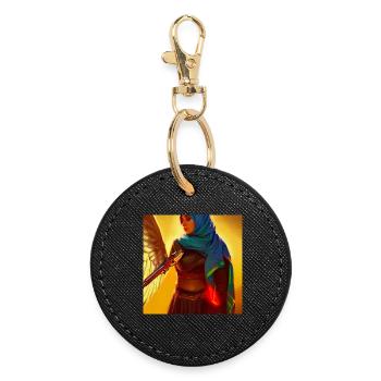 Brave Beautiful Hijab Woman with Gun - Round Keyring - black - Front