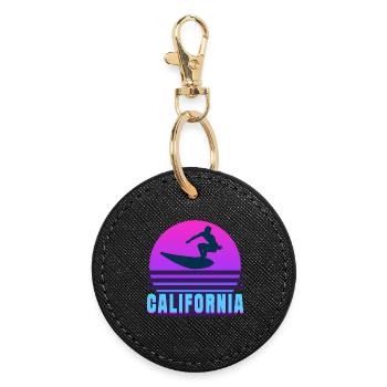 Californie, California, surf - Porte-clés rond - noir - Devant