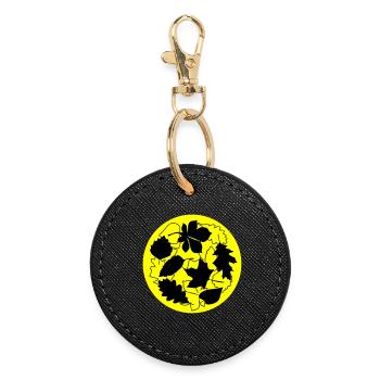 Autumn Circle Leaves - Round Keyring - black - Front