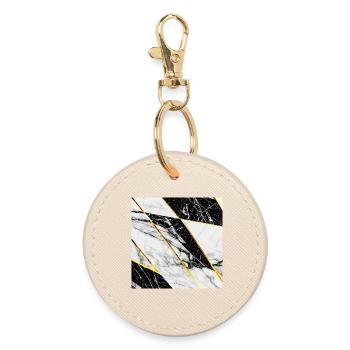 Marble Black White Gold Mosaic Geometric - Round Keyring - oyster - Front