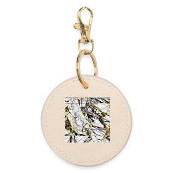 Marble Black White Gold Texture - Round Keyring - oyster - Front