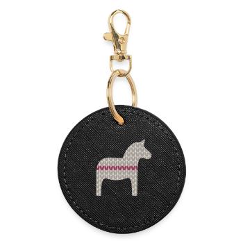 Dala cheval tricot motif Noël rouge gris Scandi - Porte-clés rond - noir - Devant