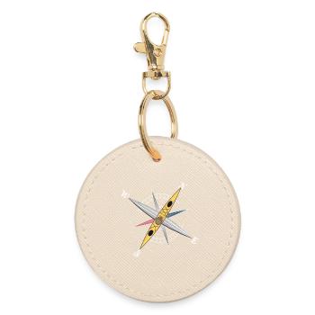 Cooles Kajak Design mit Kompassrose, gelbes Kajak - Runder Schlüsselanhänger - Auster - Vorne
