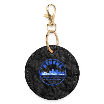 Athens Skyline Stamp - Round Keyring - black - Front