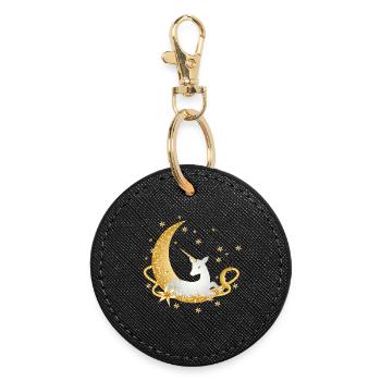 Crescent with imaginative unicorn and stars - Round Keyring - black - Front