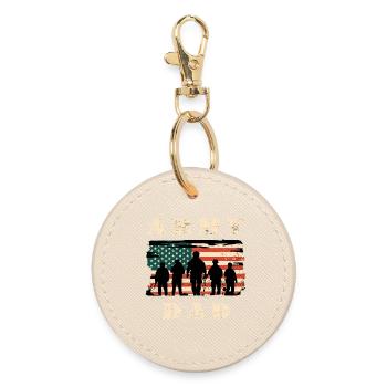 Army dad with USA flag - Round Keyring - oyster - Front