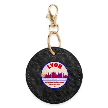 Lyon Vintage Skyline Aufnäher - Runder Schlüsselanhänger - Schwarz - Vorne