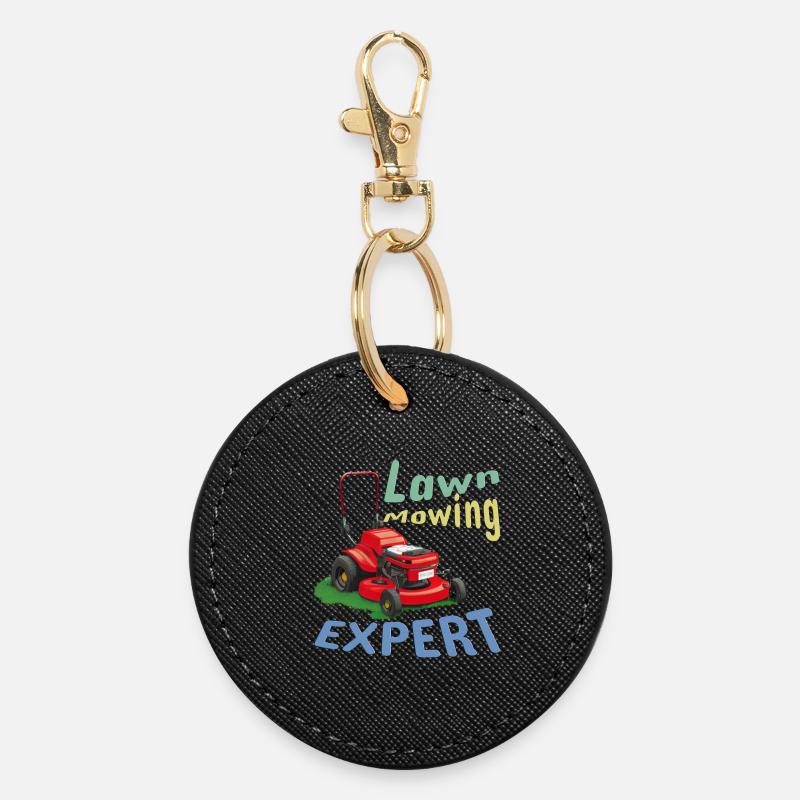 Lawn mowing expert - Round Keyring - black