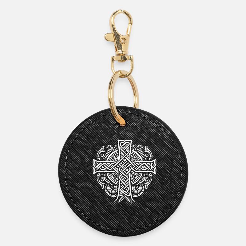 Celtic Cross - Round Keyring - black