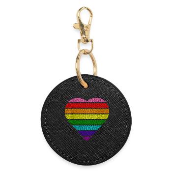 Buntes Regenbogen Herz retro gay pride lgbtq csd - Runder Schlüsselanhänger - Schwarz - Vorne