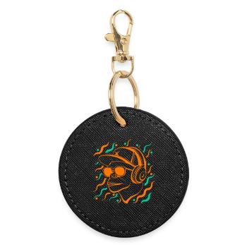 Singe cool avec des écouteurs - Porte-clés rond - noir - Devant